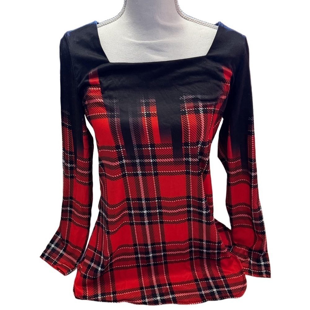 NORACORA  Women's Red Plaid Long Sleeve Top Shirt Size Small Long Sleeve NEW - Picture 9 of 10